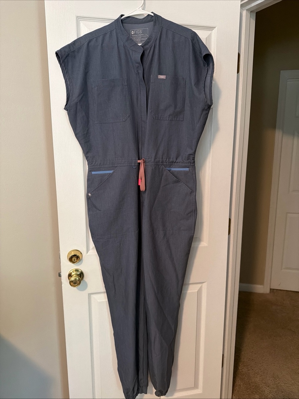 $194 Figs Rafaela Jogger Scrub Jumpsuit XL Denim Heather Technical Collection